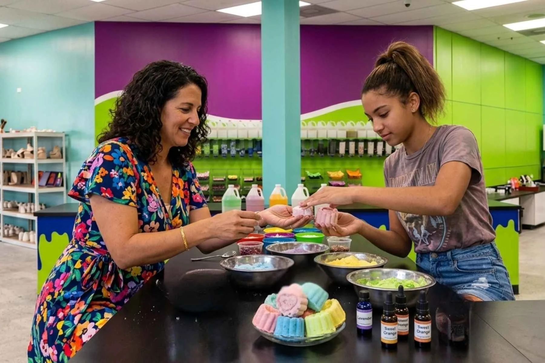 Colorful bath bomb materials ready for mixing and molding