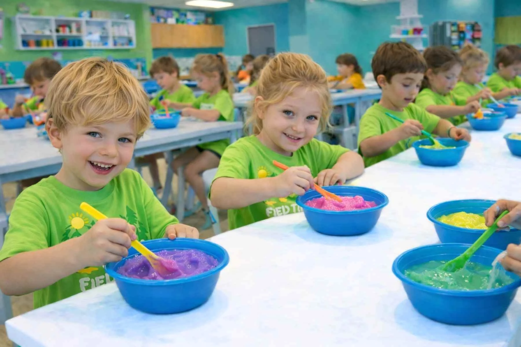 Children enjoying a guided creative group activity with Funtastik Labs