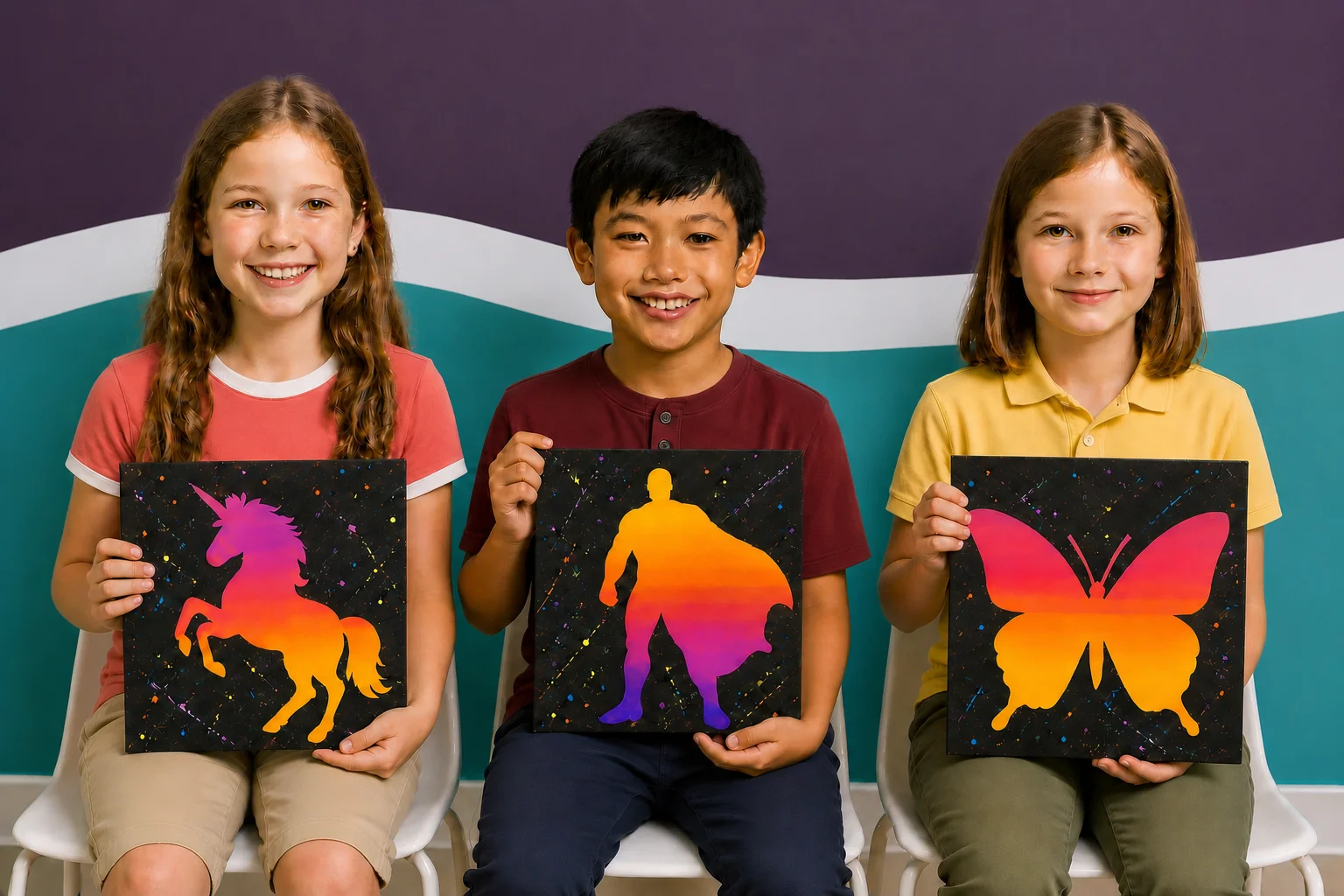 Children painting canvases together at Funtastik Labs
